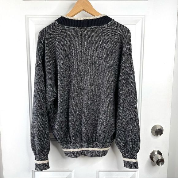 Vintage Sweater Lightning Bolt Patch Black Tan Grandpa Cardigan Size Small - Picture 9 of 12